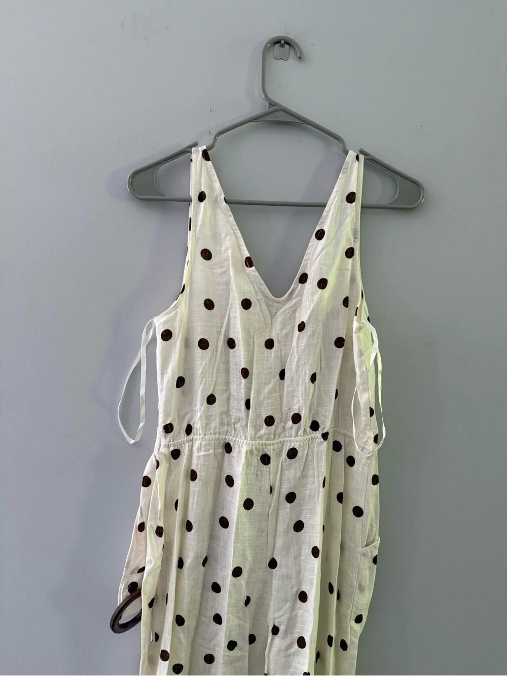NWT Monteau Jumpsuit Pantsuit Brown Beige Polka Dot Groovy Buttons Size M - Picture 7 of 7